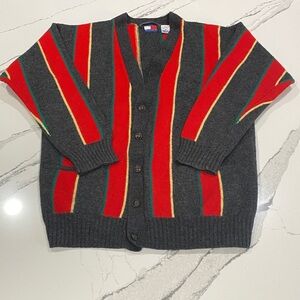 Tommy Hilfiger Gray Wool Sweater with Red and Green Accents Size Medium